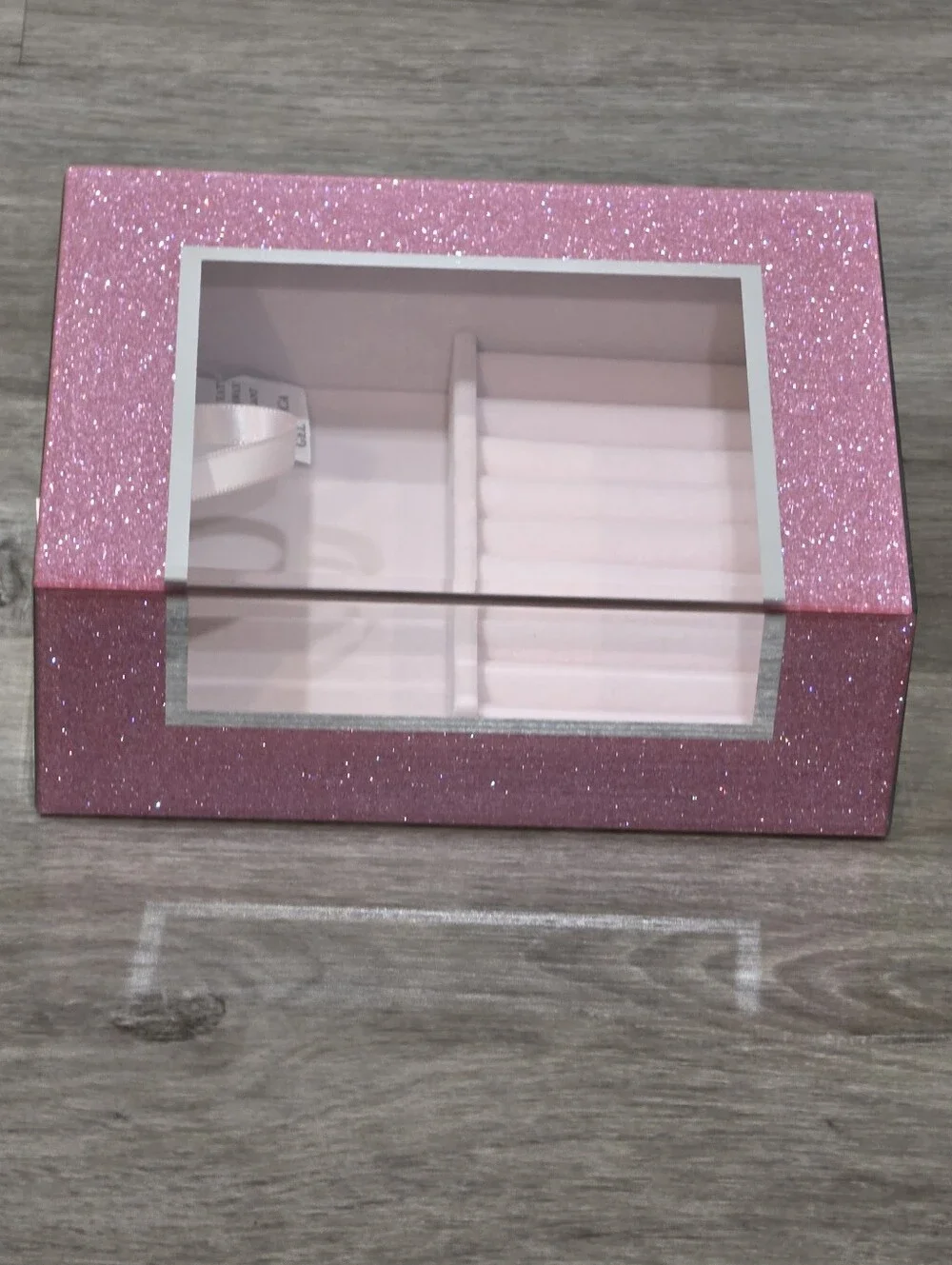At Home Pink Glitter Mirrored Decorative Jewelry Organizer Box